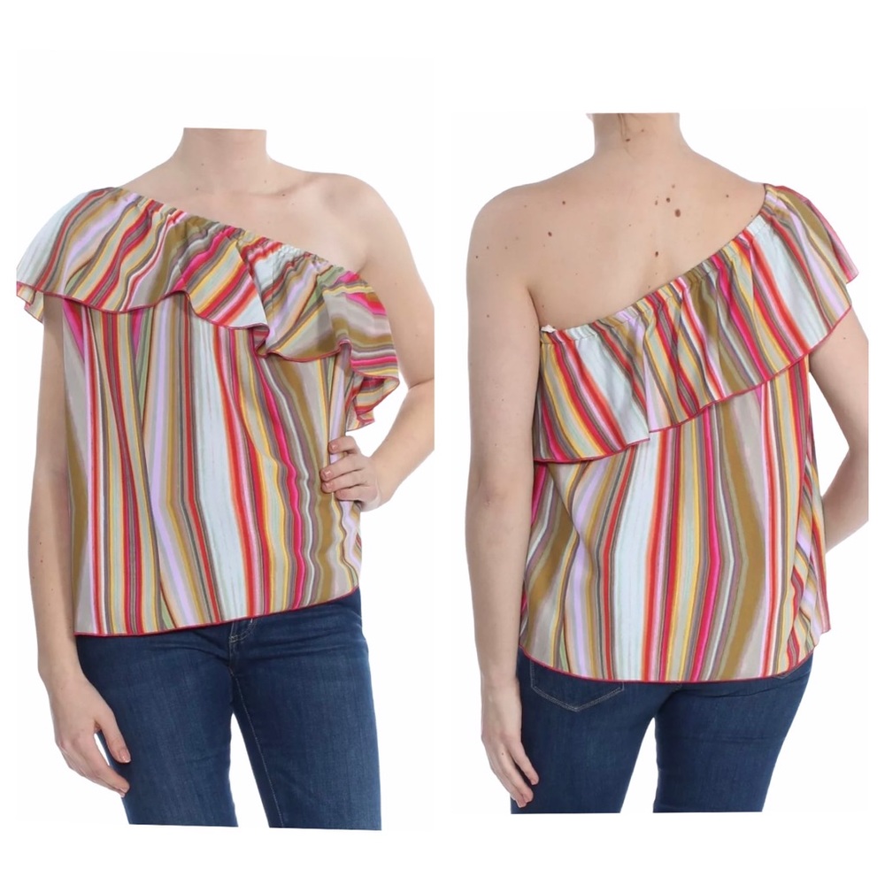 Rachel Roy Multicolor Striped Off Shoulder Ruffle Blouse
